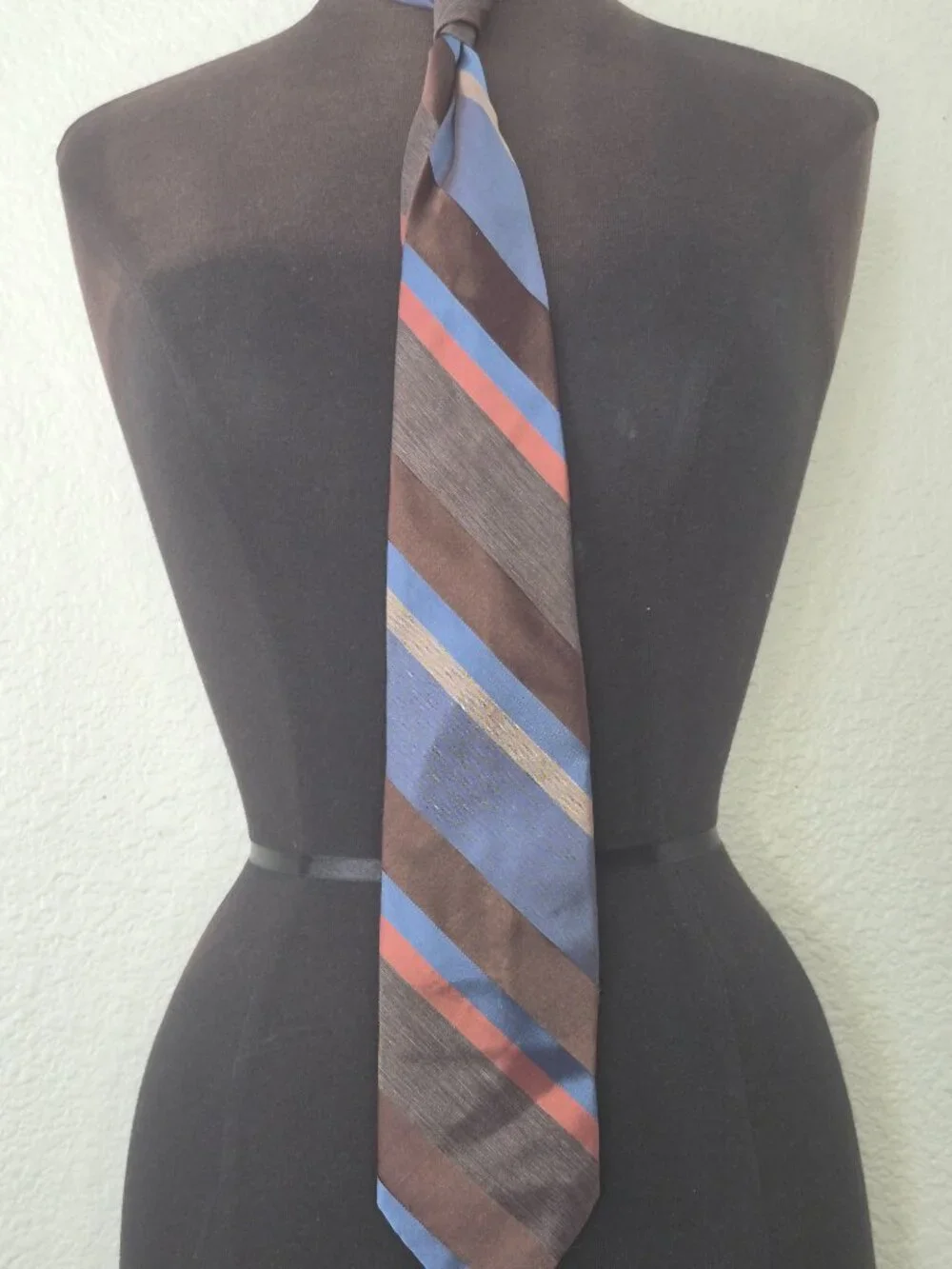 Vintage The American Edition Mens Tie Brown Slate Blue Gold Striped Necktie